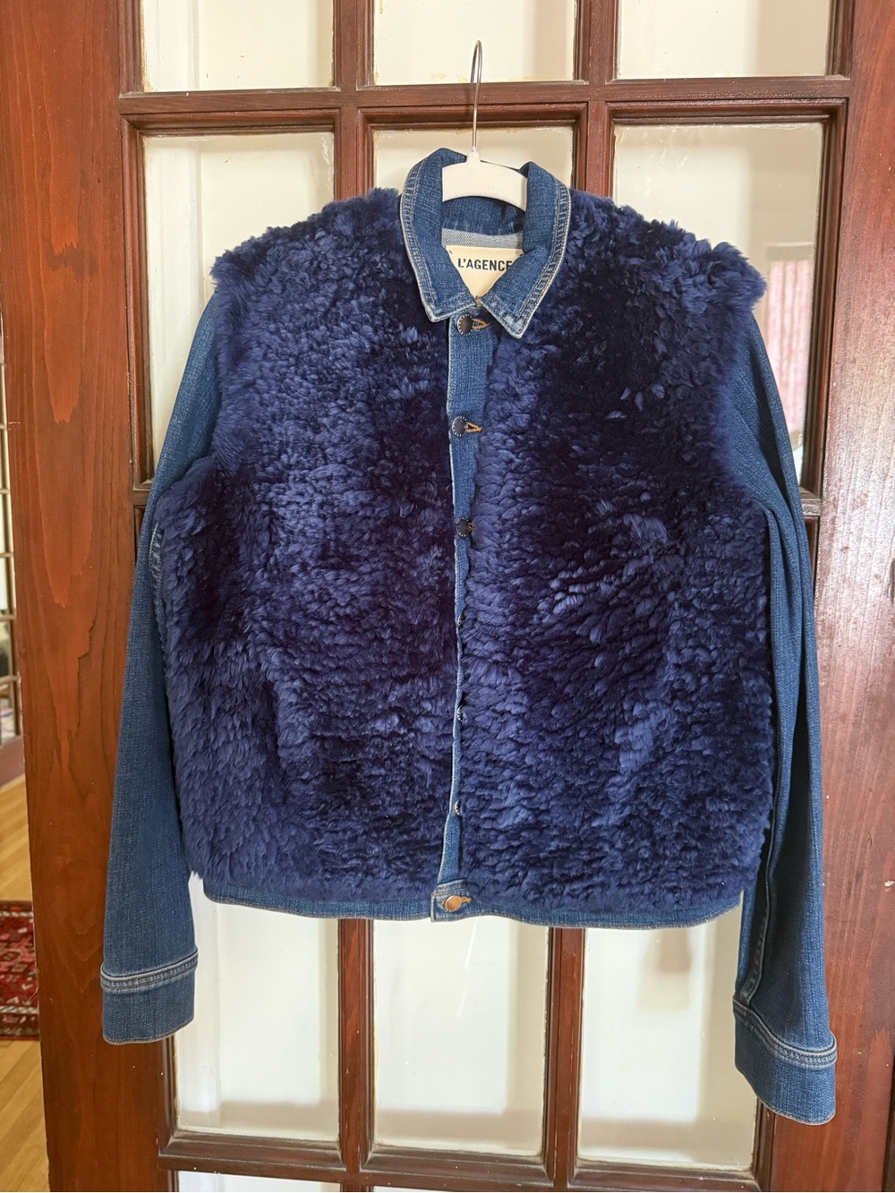 L'AGENCE Denim Jacket with Navy Shearling Front + Back 🙌🏻